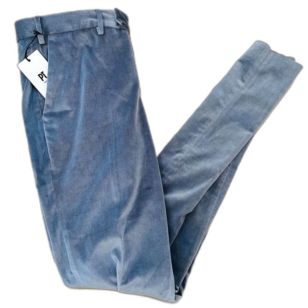 $475 PT Torino NWT Tapered Velvet Trousers Sz 34 (IT 50) Blue Master Fit Stretch